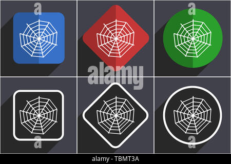Spider web set of flat design web icons in 6 options Stock Photo
