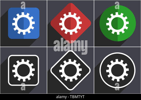 Gear set of flat design web icons in 6 options Stock Photo