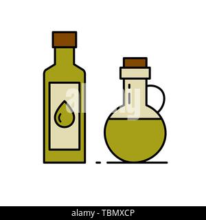 Glass bottle with oil. Isolated vector illustration on white background. Stock Vector