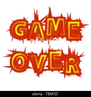Red Yellow Game Over Sign. Gaming Concept. Video Game Screen. Typography Design Poster with Lettering Stock Vector