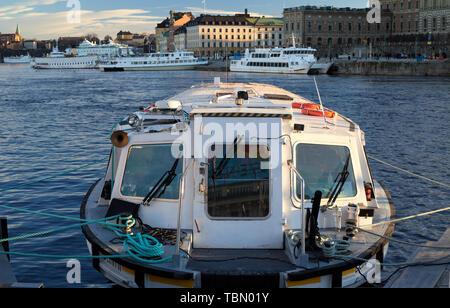 Boat Delfin II parked at Strömkajen, Stockholm, Sweden Stock Photo