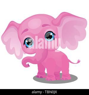 Little animated elephant isolated on white background. Sample of poster, party holiday invitation, festive banner, card. Vector cartoon close-up Stock Vector