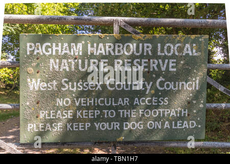 Nature reserve sign at Pagham Harbour, West Sussex, UK Stock Photo