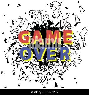 Retro Game Over Sign with Explosion. Gaming Concept. Video Game Screen. Stock Vector