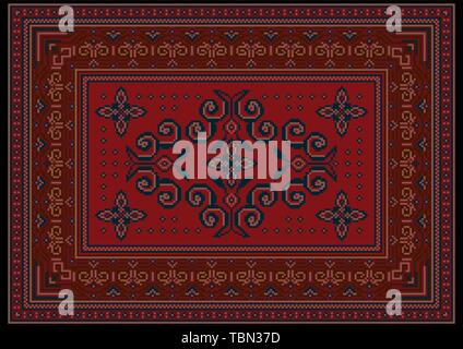 Vintage carpet with ethnic ornaments in red and burgundy shades Stock Vector