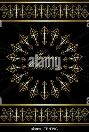 Greeting card with greetings Happy Christmas in gold snowflake Stock Vector