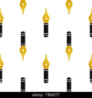 Gold Nib Icon Seamless Pattern. Fountain Logo Design Pattern. Stock Vector
