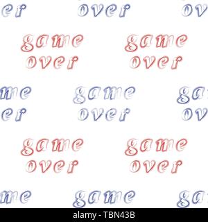Red Blue Game Over Sign Seamless Pattern. Gaming Concept. Video Game Screen. Typography Design Poster with Lettering Stock Vector