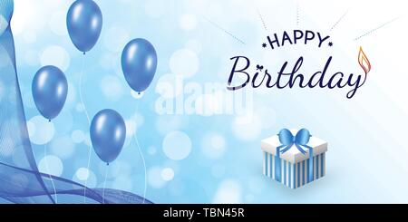 Happy birthday blue design with balloon, wavy veil Stock Vector