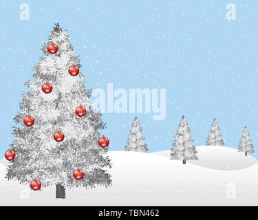 Winter landscape with snowy christmas tree. Stock Vector
