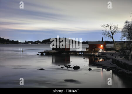 Night view in the end of Karlsudd, near Vaxholm, Sweden Stock Photo