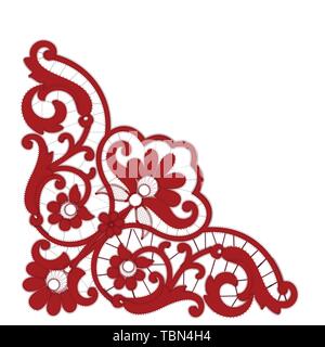 Red Richelieu embroidery patterns on the white background Stock Vector