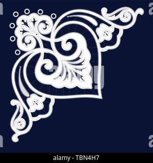 White Richelieu embroidery patterns on the blue background Stock Vector