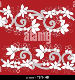 White Richelieu embroidery patterns on the red background as decorative pattern Stock Vector