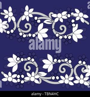 White Richelieu embroidery patterns on the blue background as decorative pattern Stock Vector