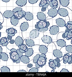 Blue Richelieu embroidery patterns on the white background as seamless pattern Stock Vector