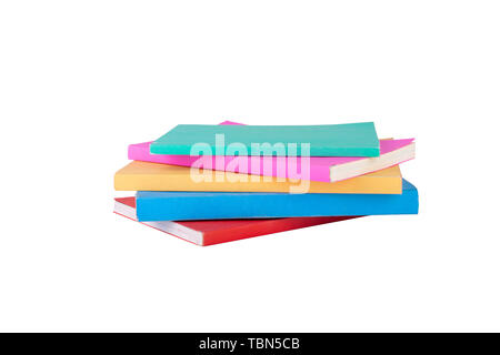 Stack of multi color books on isolated white background. Clipping path use. Education and object concept. Stock Photo