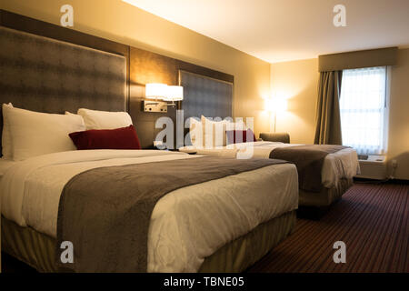 Interior of a twin queen bed hotel room Stock Photo