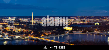 Panorama Aerial view of Washington DC cityscape from Arlington Virginia USA. Stock Photo