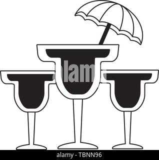 three cocktails drink umbrella beverage Stock Vector