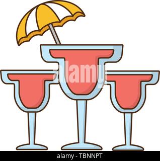 three cocktails drink umbrella beverage Stock Vector