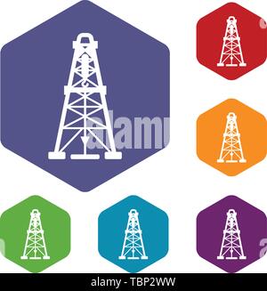 Oil derrick icons vector hexahedron Stock Vector