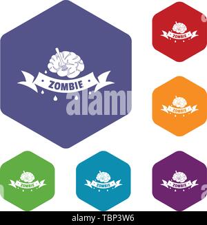 Zombie brain icons vector hexahedron Stock Vector