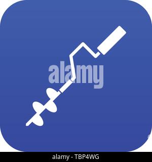Hand operated ice auger icon digital blue Stock Vector