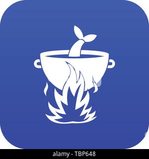 Fish soup on a fire icon digital blue Stock Vector