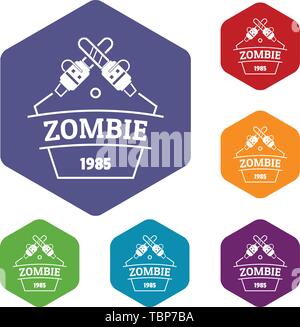 Zombie attack icons vector hexahedron Stock Vector