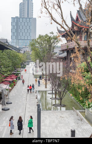 Chengdu,Sichuan province,China - Nov 13,2015: Taikooli commercial street aerial view with skyscrapers in the background Stock Photo