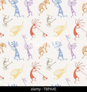 Hand drawn Kokopelli seamless pattern Stock Vector