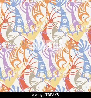 Hand drawn Kokopelli seamless pattern Stock Vector