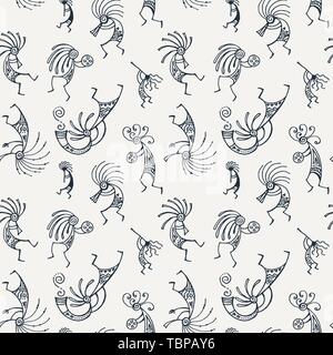 Hand drawn Kokopelli seamless pattern Stock Vector