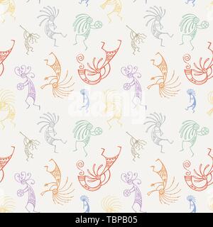 Hand drawn Kokopelli seamless pattern Stock Vector