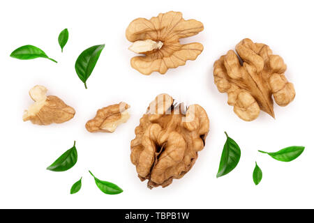 peelled Walnuts isolated on white background. Top view. Flat lay Stock Photo