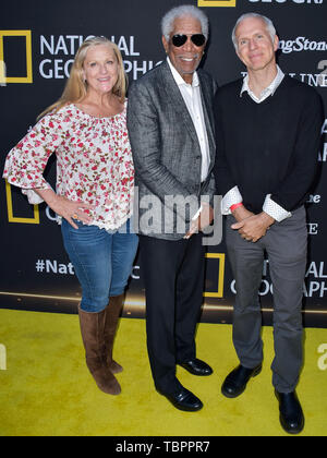 Los Angeles, United States. 02nd June, 2019. LOS ANGELES, CALIFORNIA, USA - JUNE 02: Lori McCreary, Morgan Freeman and James Younger arrive at the National Geographic's Contenders Showcase held at The Greek Theatre on June 2, 2019 in Los Angeles, California, United States. ( Credit: Image Press Agency/Alamy Live News Stock Photo