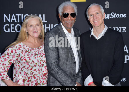 Los Angeles, United States. 02nd June, 2019. LOS ANGELES, CALIFORNIA, USA - JUNE 02: Lori McCreary, Morgan Freeman and James Younger arrive at the National Geographic's Contenders Showcase held at The Greek Theatre on June 2, 2019 in Los Angeles, California, United States. ( Credit: Image Press Agency/Alamy Live News Stock Photo