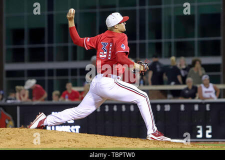 Louisville, KY, USA. 31st May, 2019. Nick Bennett of the Louisville  Cardinals celebrates a strikeout to end an inning in an NCAA Baseball  Regional at Jim Patterson Stadium in Louisville, KY. Kevin