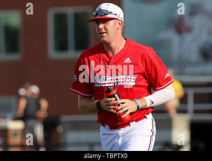 Louisville, KY, USA. 31st May, 2019. Nick Bennett of the Louisville  Cardinals celebrates a strikeout to end an inning in an NCAA Baseball  Regional at Jim Patterson Stadium in Louisville, KY. Kevin