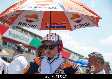 2st June 2019, Circuit of Mugello, Scarperia, Florence, Italy;  MotoGP of Italy, Race Day; Jorge Lorenzo (Repsol Honda Team) on the grid Stock Photo