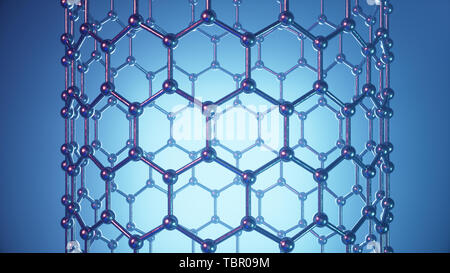 3d Illustration structure of the graphene tube, abstract nanotechnology hexagonal geometric form close-up, concept graphene atomic structure, concept Stock Photo