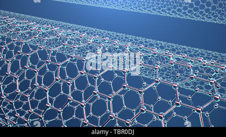 3d Illustration structure of the graphene tube, abstract nanotechnology hexagonal geometric form close-up, concept graphene atomic structure, concept Stock Photo