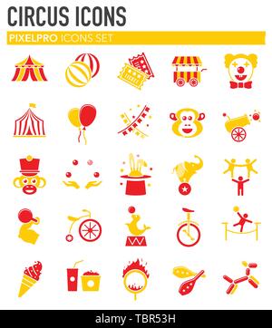 Circus related icons set on background for graphic and web design. Simple illustration. Internet concept symbol for website button or mobile app. Stock Vector
