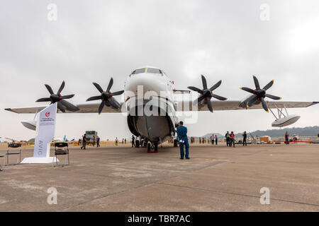Air Show: November 4, 2018, Zhuhai, China. The AG600 exhibition of domestic large-scale amphibious aircraft participating in the 2018 Zhuhai Air Show was completed. Stock Photo