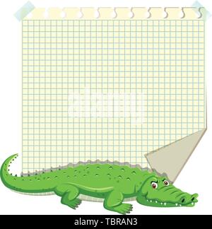 A crocodile on note template illustration Stock Vector