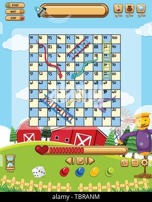A snake ladder game template illustration Stock Vector