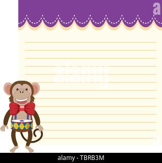 Circus monkey on note template illustration Stock Vector