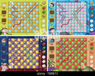 Set of snake ladder game template illustration Stock Vector