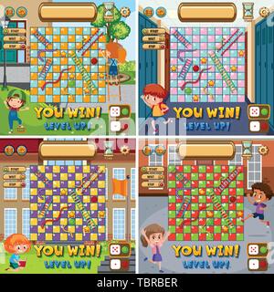 Set of snake ladder board game illustration Stock Vector